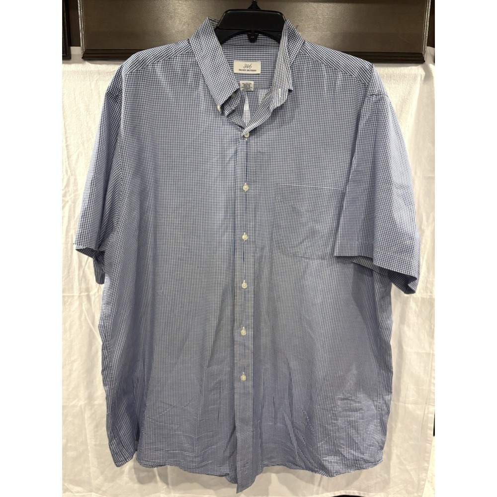 Brooks Brothers 346 Size 17 Blue White Check Shirt Short Sleeve Button Up Men's
